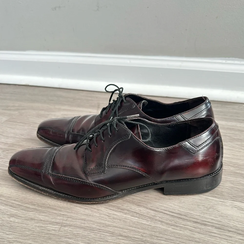 Johnston and Murphy Dress Shoes Burgundy leather tie Oxford Sz 9